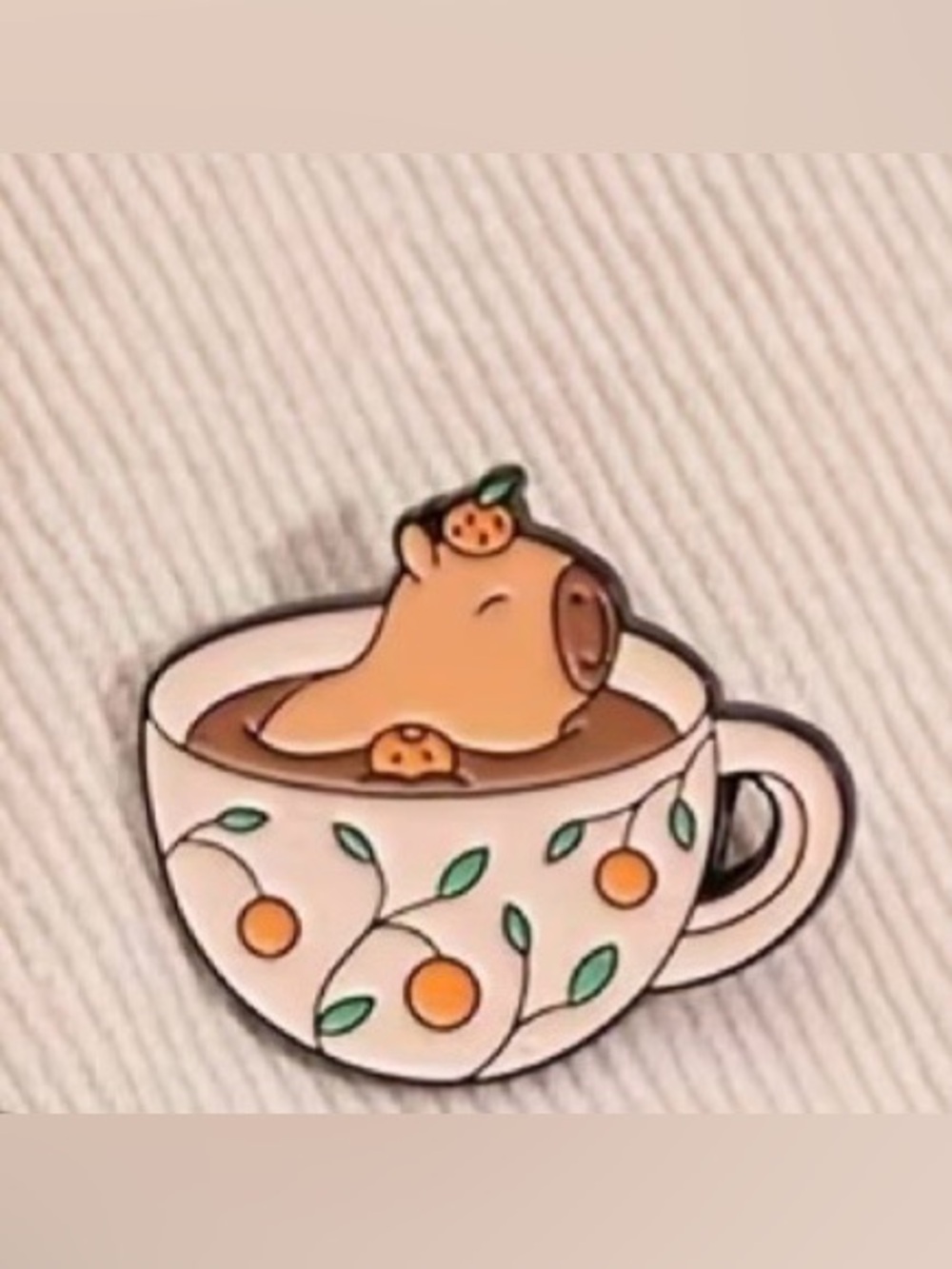 Cute Orange Tea Cup Capybara lapel pin